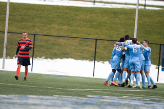 North Carolina celebrates the only goal of the day.